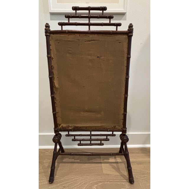 Brown Antique 19th Century Napoleon III Faux Bamboo Fireplace Screen With Floral Needlework Panel For Sale - Image 8 of 18