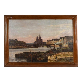 Early 20th Century Antique Framed Twilight on the Seine Oil on Canvas For Sale