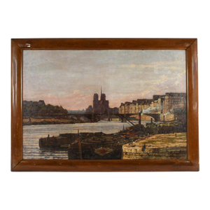 Early 20th Century Antique Framed Twilight on the Seine Oil on Canvas