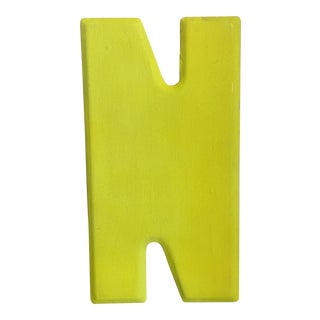 Vintage 1960’s Rustic Neon Yellow “N” Sign Beveled Letter For Sale