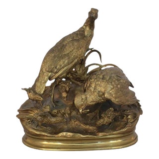 19th Century Polished Bronze Partridge Family Sculpture by Jules Moigniez For Sale