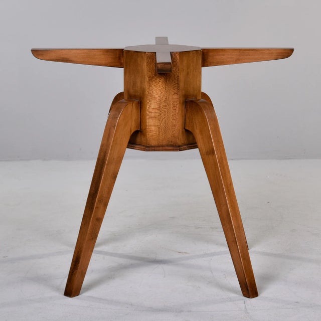 Found in Italy, this vintage walnut table with glass top dates from the late 1960s/early 1970s. The walnut base of the...