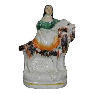 Antique English Staffordshire Porcelain Figurine Girl Riding a Goat For Sale
