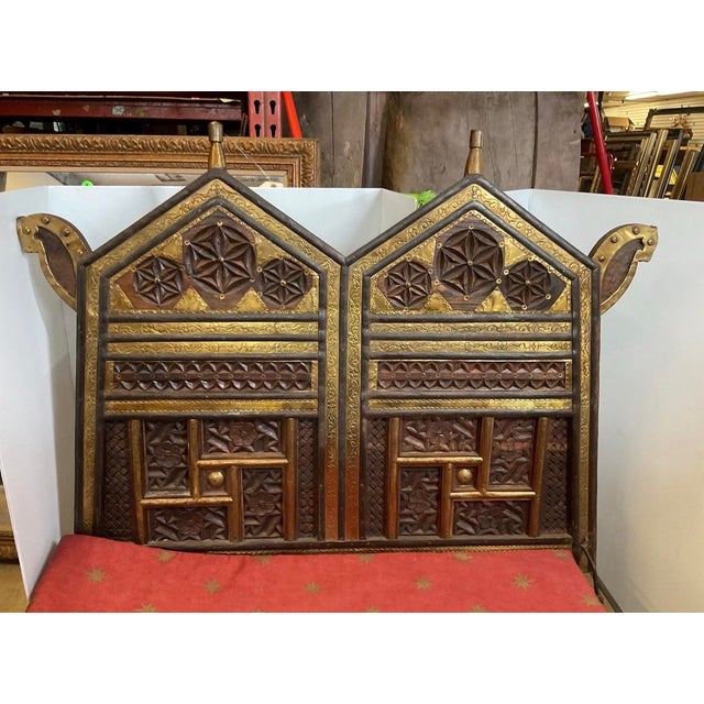 Antique Indian Hand Carved Bronze-Inlaid Wooden Low Pidda Chair For Sale - Image 4 of 9