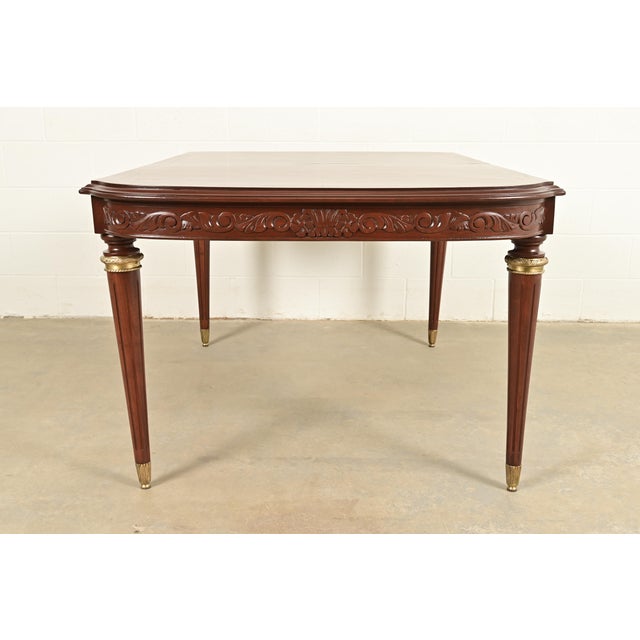 Maison Jansen Style French Regency Louis XVI Mahogany and Gilt Bronze Extension Dining Table, Newly Refinished For Sale - Image 14 of 15