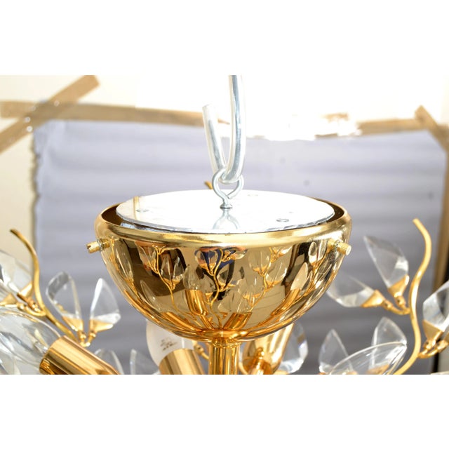 Stilkronen Mid-Century Modern 8 Light Gold Plate Brass &Crystal Chandelier Italy For Sale - Image 11 of 13