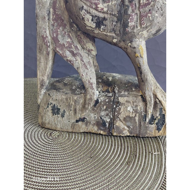 Early 20th Century Wooden Folk Art Rooster Sculpture – Weathered Polychrome Paint For Sale - Image 11 of 13