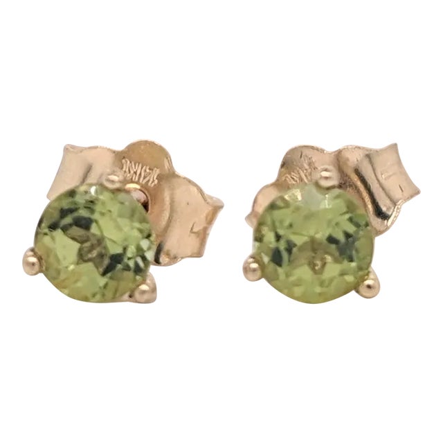 Peridot Martini Solitaire Stud Earrings in Solid 14k Gold - 2 Pieces For Sale