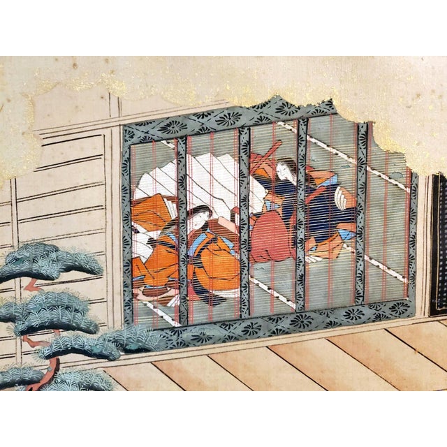 Black Two Antique Japanese Hanging Scroll Paintings For Sale - Image 8 of 15