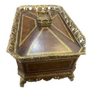 Mid 20th Century Maitland-Smith Leather Rectangle Box Sherwood Brass Mounts For Sale