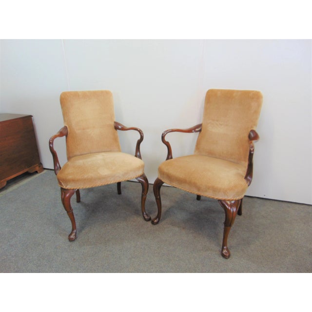 Queen Anne Solid Mahogany Shepherds Crook Arm Chairs - a Pair For Sale - Image 4 of 7