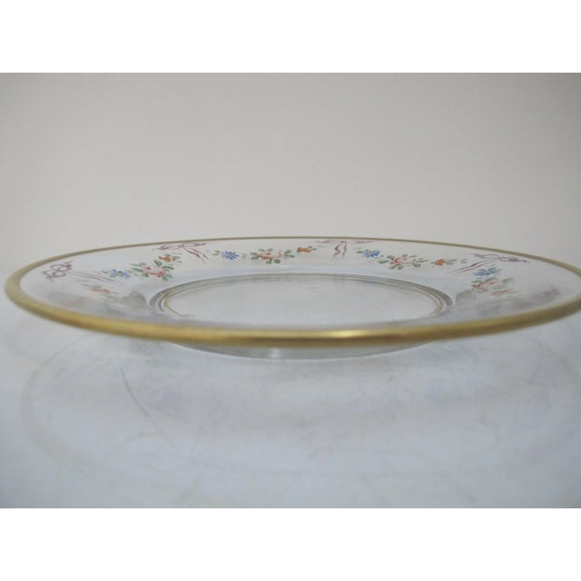 Vintage Hand Painted Colorful Flower & Ribbon Halo Gold Trim 8 1/2" Glass Plate For Sale - Image 4 of 6
