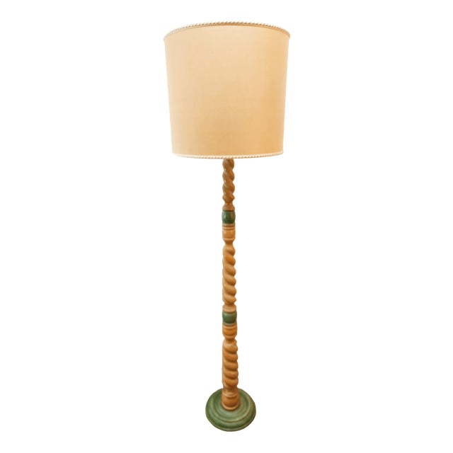 Floor Lamp with Twisted Wood Base For Sale