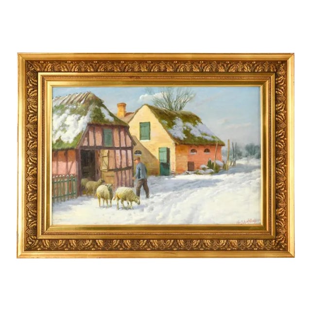 Vintage Winter Scene Painting by George Skodstrup For Sale