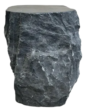 Natural Solid Marble Side Table Chiselled Finish, Smooth Top, Modern Organic