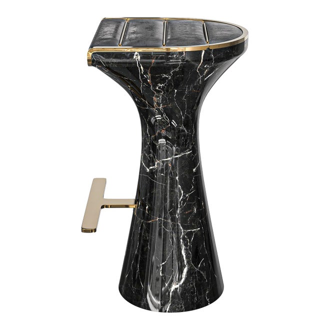 "Monachella" Bar Stool With Marble and Bronze Details For Sale In Los Angeles - Image 6 of 8