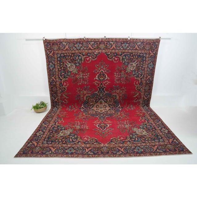 1970s Vintage Persian Handmade Wool 10x13 Red Floral Area Rug For Sale - Image 9 of 11