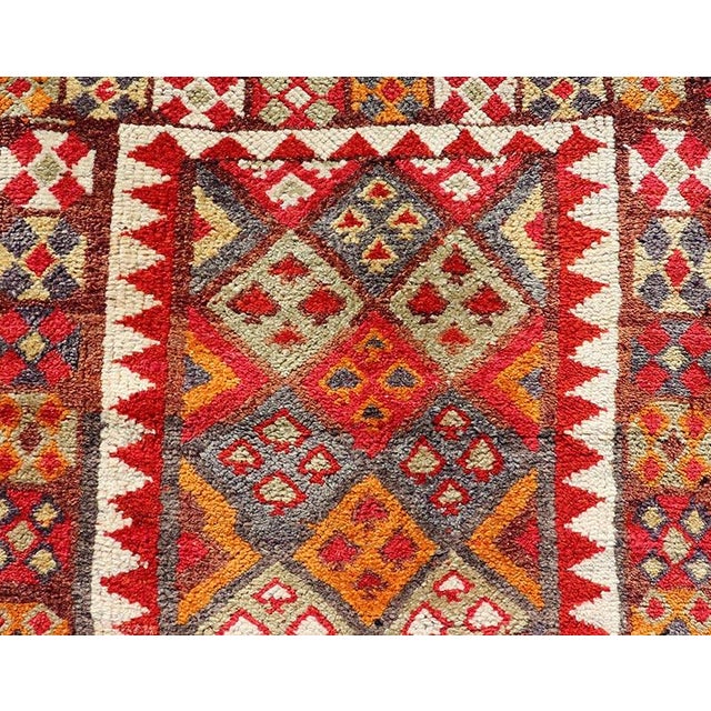 Mid 20th Century Multicolored Midcentury Turkish Kurdish Oushak Runner With Diamonds and Stars 2'9 X 9'10 For Sale - Image 5 of 10