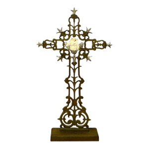 19th Century French Cast Iron Standing Cross With Angel