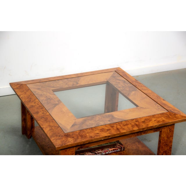 Walnut Burl and Glass Coffee Table, 1989 For Sale - Image 9 of 12
