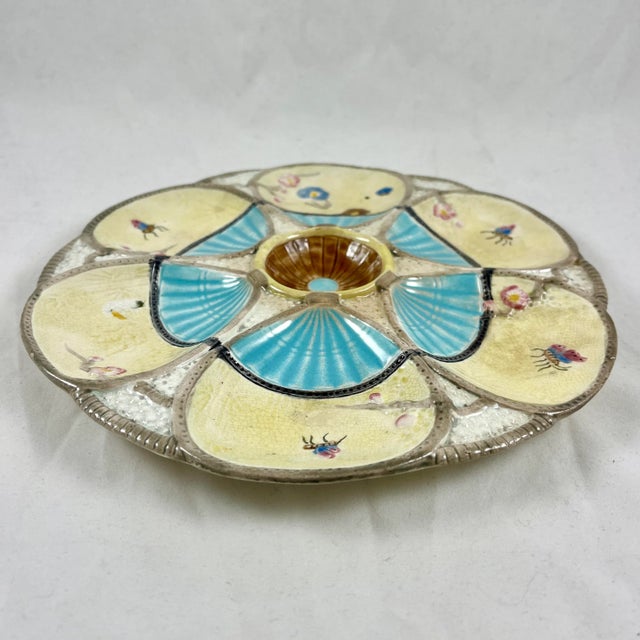 Cream Simon Fielding English Majolica Turquoise & Cream Oyster Plate For Sale - Image 8 of 12