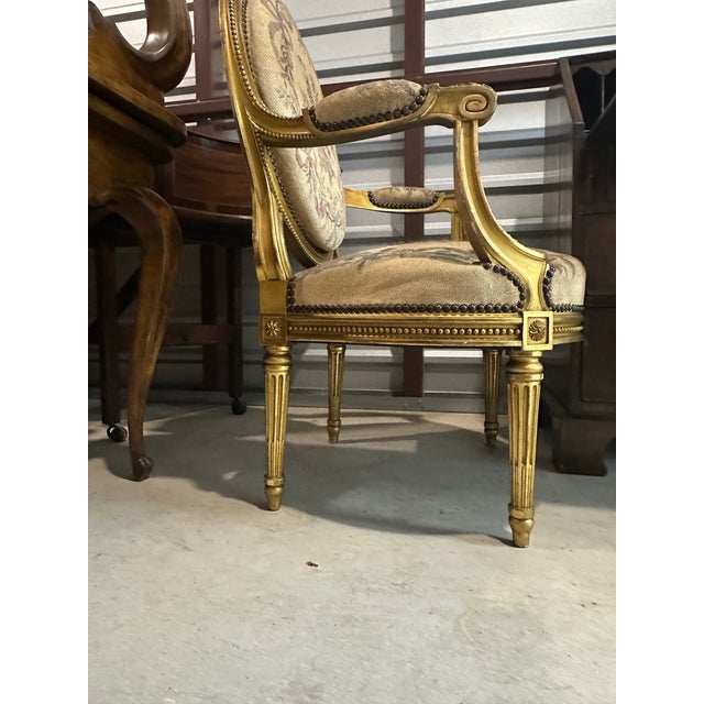 Antique French Pair of Louis XVI Style Carved Giltwood Fauteuils For Sale - Image 9 of 10