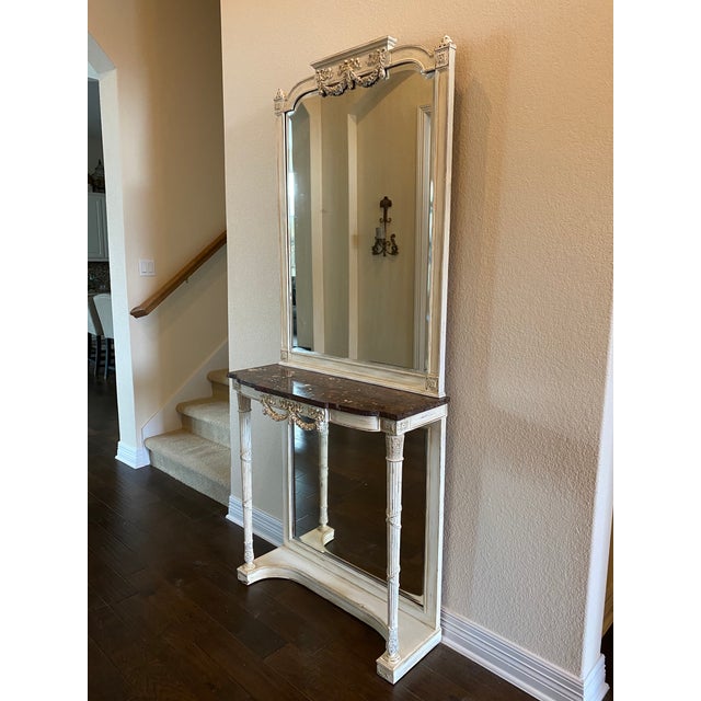 French Antique Marble Top Wall Console Table With Mirror - 19th C For Sale - Image 10 of 11