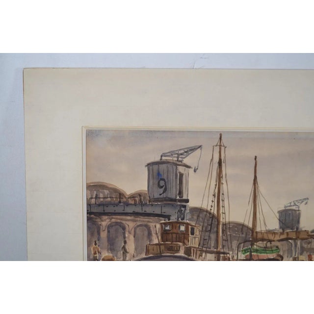 1950s J. Villena (20th Century) “On the Port” Watercolor Signed For Sale - Image 5 of 11