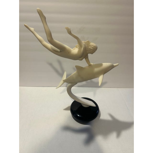 1984 John Perry Lady & Dolphin Sculpture For Sale - Image 4 of 7
