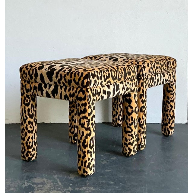 Vintage Leopard Velvet Upholstered Stools - Set of 2 For Sale In West Palm - Image 6 of 17