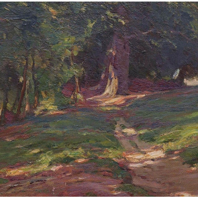 Wilhelm Feldmann (1859 Lüneburg - 1932 Lübeck), Sunny forest landscape, c. 1900. Oil on canvas, marouflaged on wood, 37 cm...