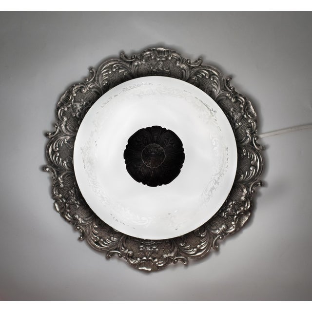 1950s Spanish Neo-Rococo Silver-Plated Cast Brass Plafond Flush Mount Ceiling Light For Sale - Image 12 of 13
