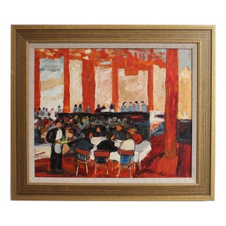 P. Olland, La Brasserie Georges in Lyon, 1990s, Oil on Canvas For Sale