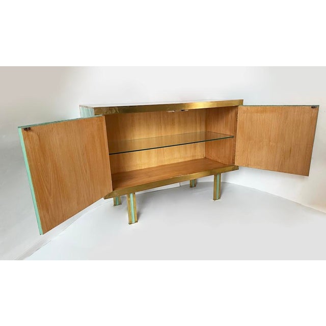 Sage Green Glass and Brass Bar Cabinet or Sideboard, 1970s For Sale - Image 11 of 16