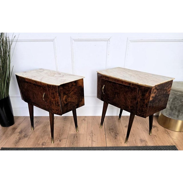 Mid-Century Modern Italian Wooden Nightstands with Marble Top, 1950s, Set of 2 For Sale - Image 10 of 11