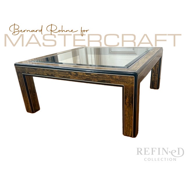 Striking mid-century coffee table attributed to Bernard Rohne for Mastercraft, featuring Rohne’s signature acid-etched...
