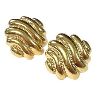 Pair of 14k Yellow Gold Sculptural Earrings Vintage For Sale