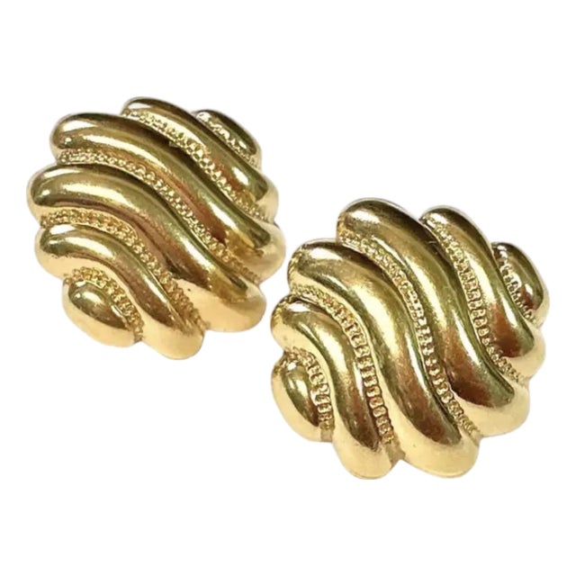 Pair of 14k Yellow Gold Sculptural Earrings Vintage For Sale