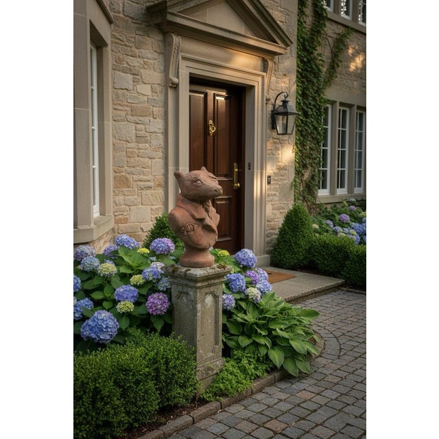 1990s Anthropomorphic Badger Bust in Tailcoat – Terracotta Finished Cast Stone For Sale - Image 10 of 10