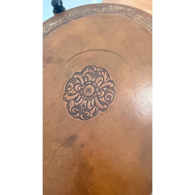 Brown Late 20th Century Leather-Wrapped & Iron Three-Tier Oval Side Table, Made in India For Sale - Image 8 of 10