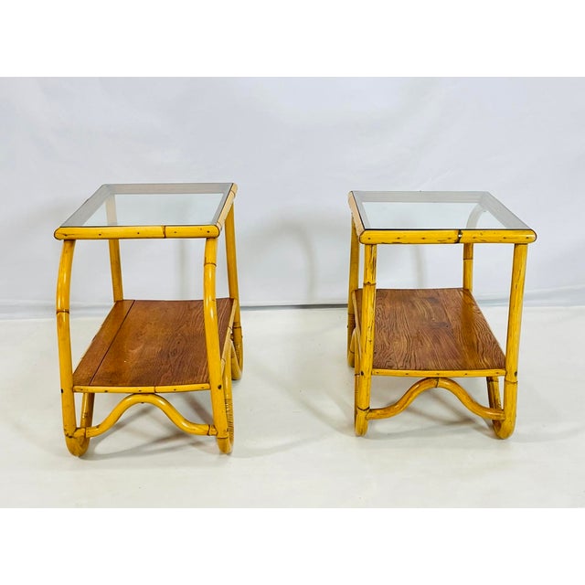 1950s Bamboo and Glass Side Tables - Set of 2 For Sale In Los Angeles - Image 6 of 12