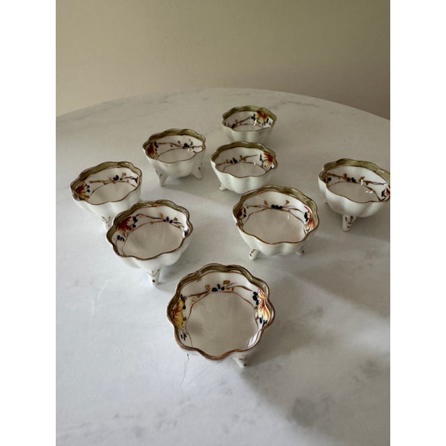 Late 19th Century Set of 8 Antique Hand-Painted Nippon Open Salt Cellars — Japanese Export, 1891–1921 For Sale - Image 5 of 9