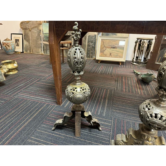 Metal Andirons with Marmousets in Silvered Bronze For Sale - Image 7 of 8