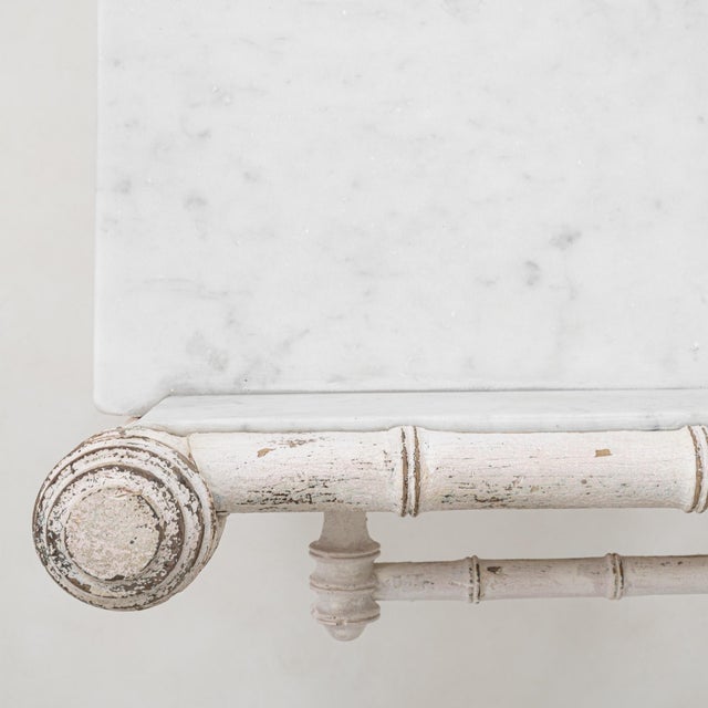 1900s French White Patinated Faux Bamboo Marble-Top Side Table For Sale - Image 14 of 18