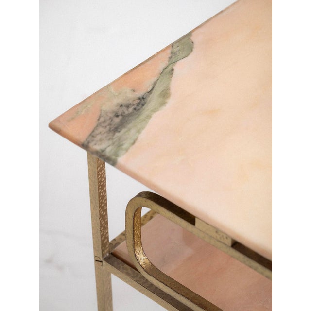 Hammered Brass & Marble End Tables / Nightstands Attributed to Luciano Frigerio, a Pair For Sale - Image 9 of 14