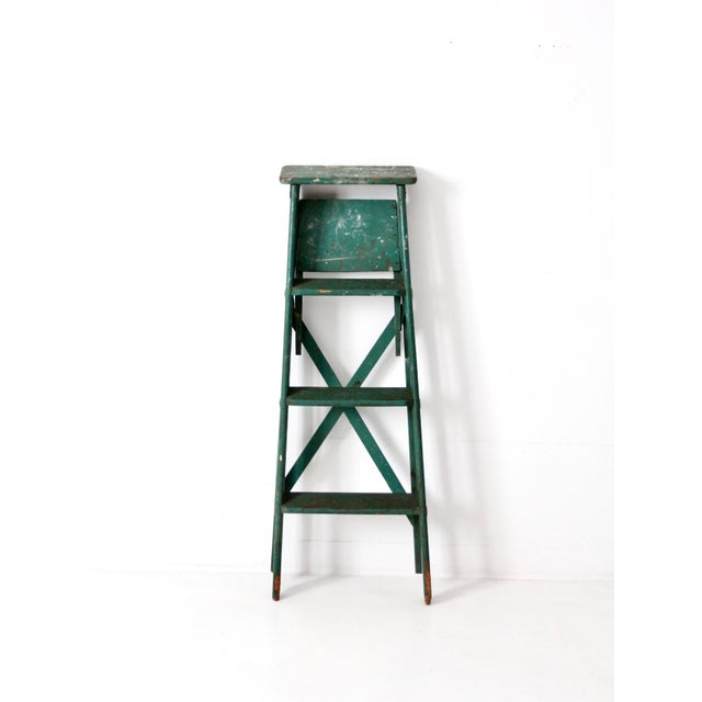 Green Vintage Painted Green Wood Ladder For Sale - Image 8 of 12