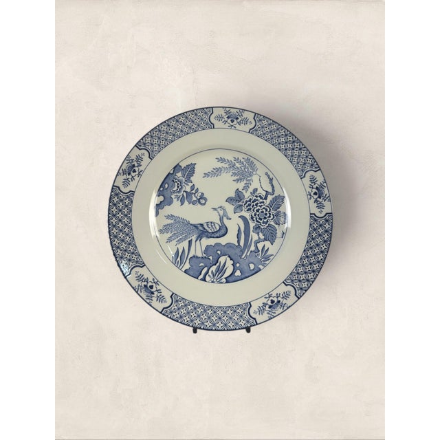 English Antique English Wood & Sons "Yuan" Blue & White Transferware Dinner Plates, Set of 5 For Sale - Image 3 of 16
