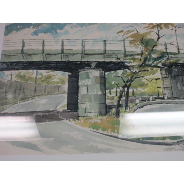 1950s Mid-Century Water Color of East Coast Bridge, Signed d.s.. Lefkowitz For Sale - Image 5 of 6