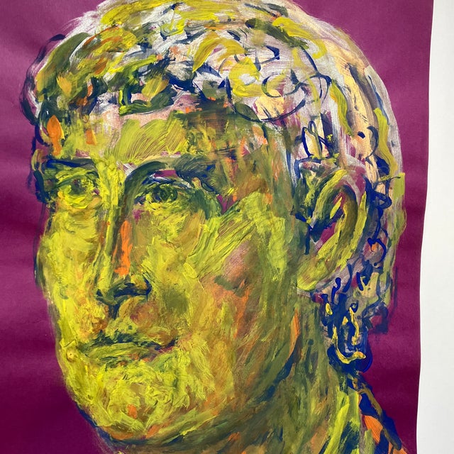 Original approx 12 x 18.5 painting on purple colored paper Signed bottom left Unframed