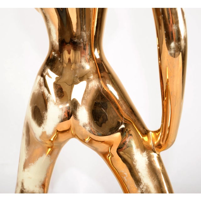 1986 Bohemian Jaru Cubist Nude Ceramic Woman Sculpture Distressed Gold Finish For Sale - Image 9 of 14